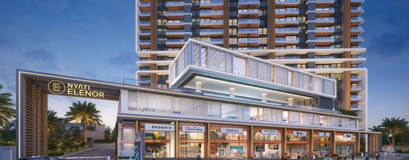 Nyati Elenor entrance and high-street retail promenade